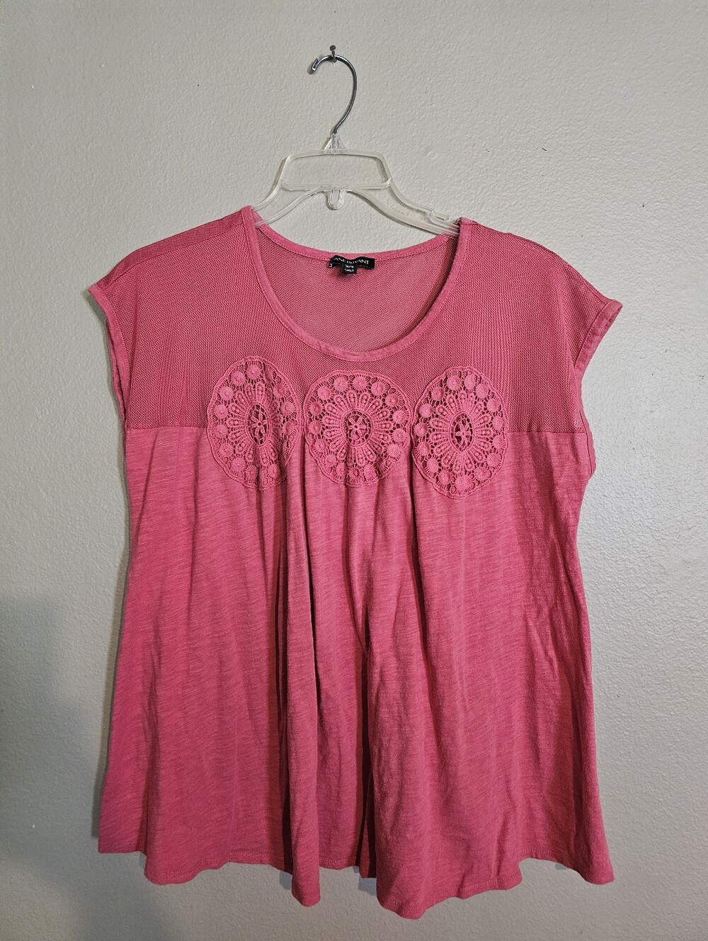 Lane Bryant Orangish Crochet Medallion Cap-Sleeve Shirt